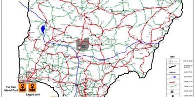 地图尼日利亚表示道路网络