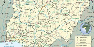 地图尼日利亚表示国家和各国首都