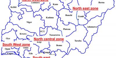 地图尼日利亚表示的六个地缘政治区